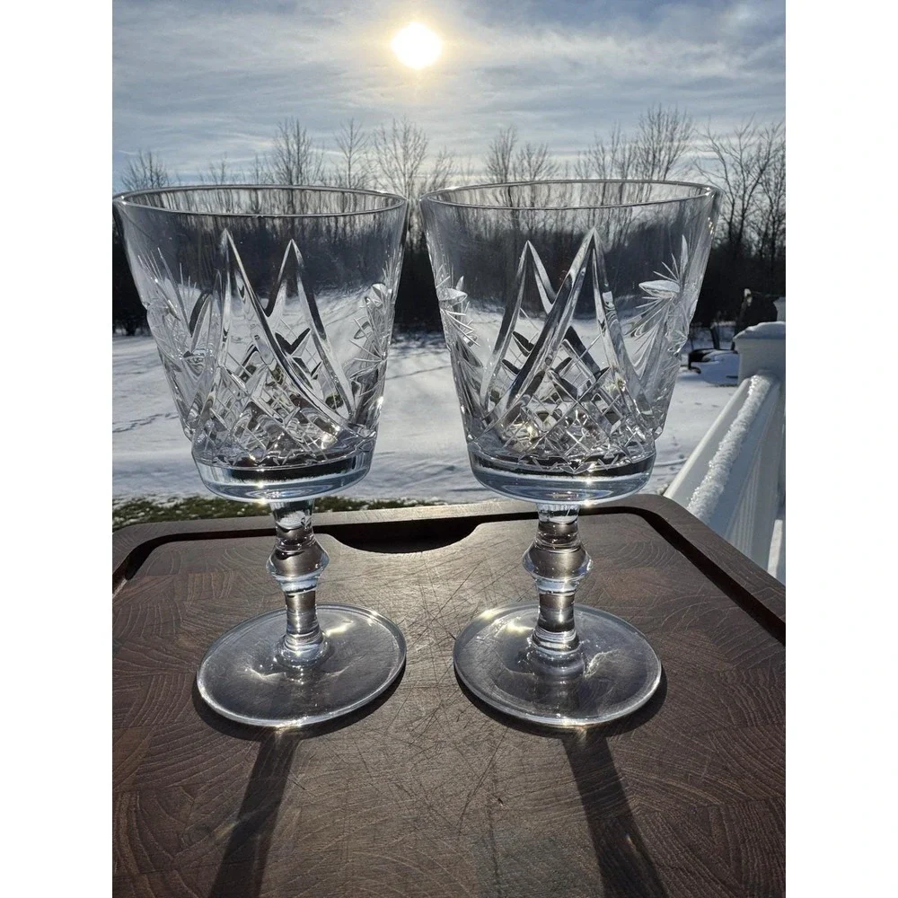 Set 2 Csopak Claret Wine AJKA Glass Crystal Cup Goblet RETIRED Pinwheel EUC